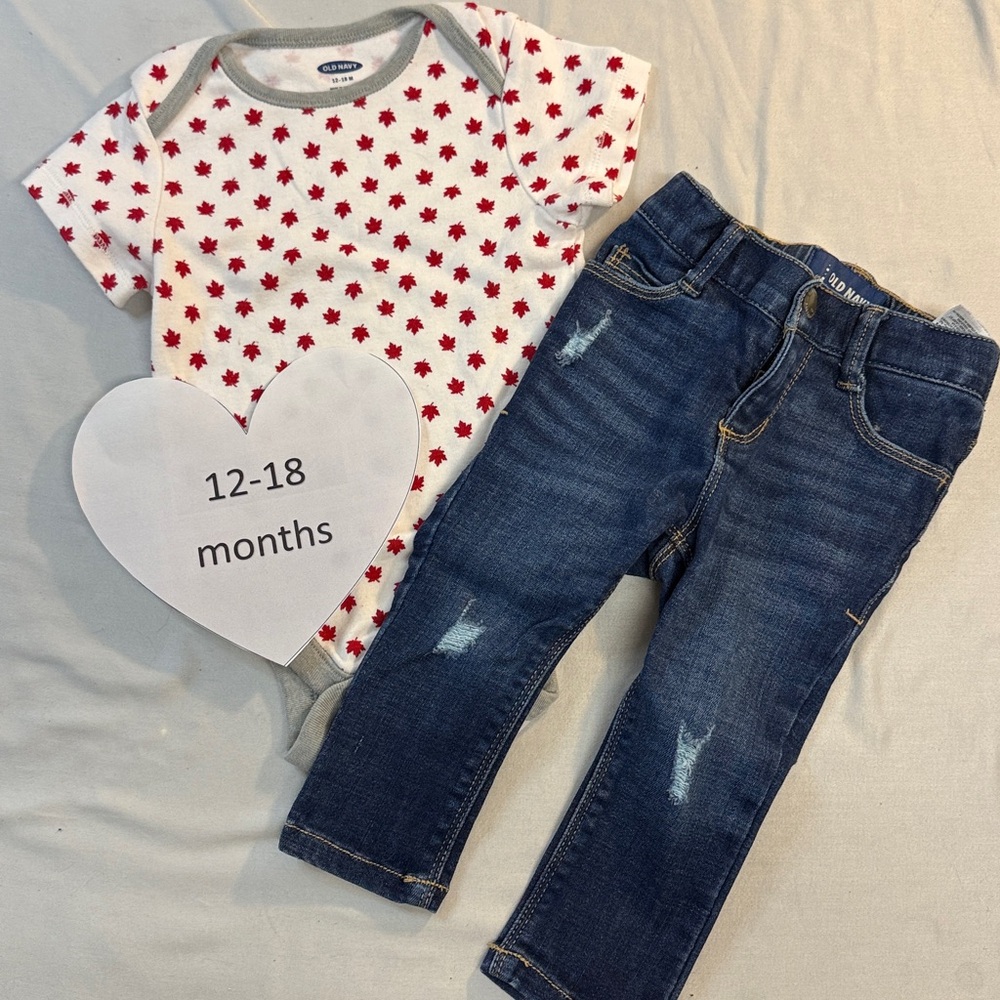 Old Navy - Red Star Bodysuit and Blue Jeans Set